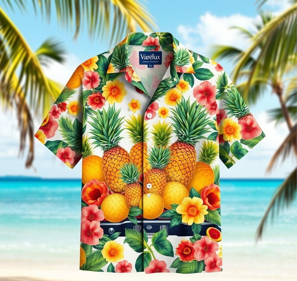 Vibrant Hawaiian Shirt with Tropical Fruit Design