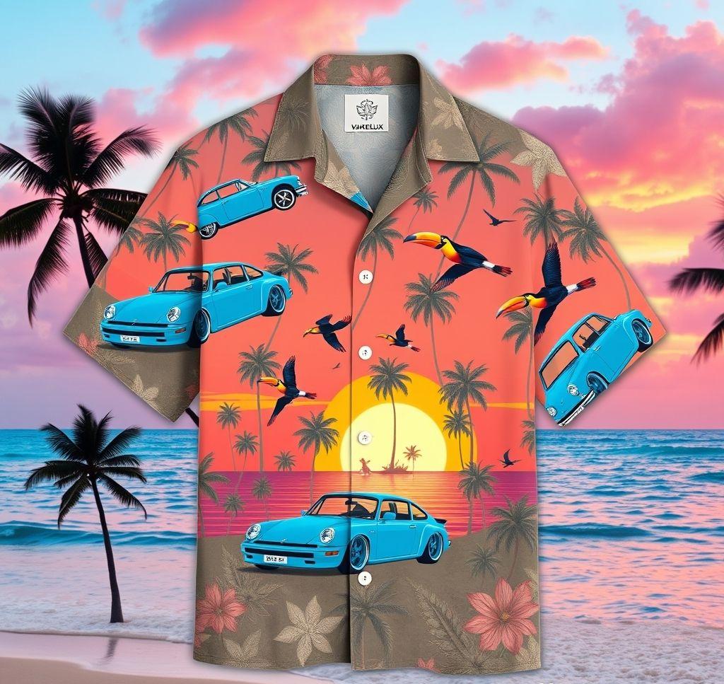 Vibrant Hawaiian Shirt with Custom Car Cutouts