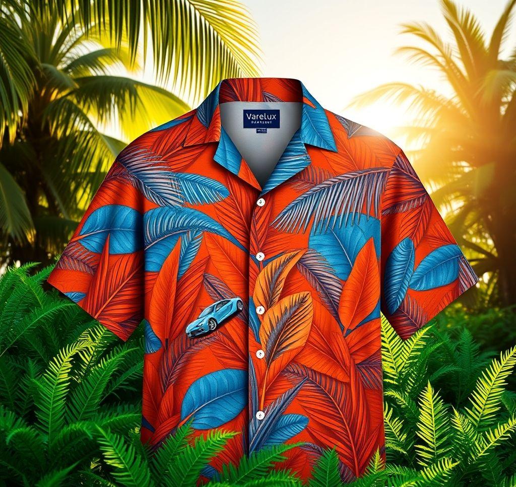 Vibrant Hawaiian Shirt with Bugatti Chiron Design