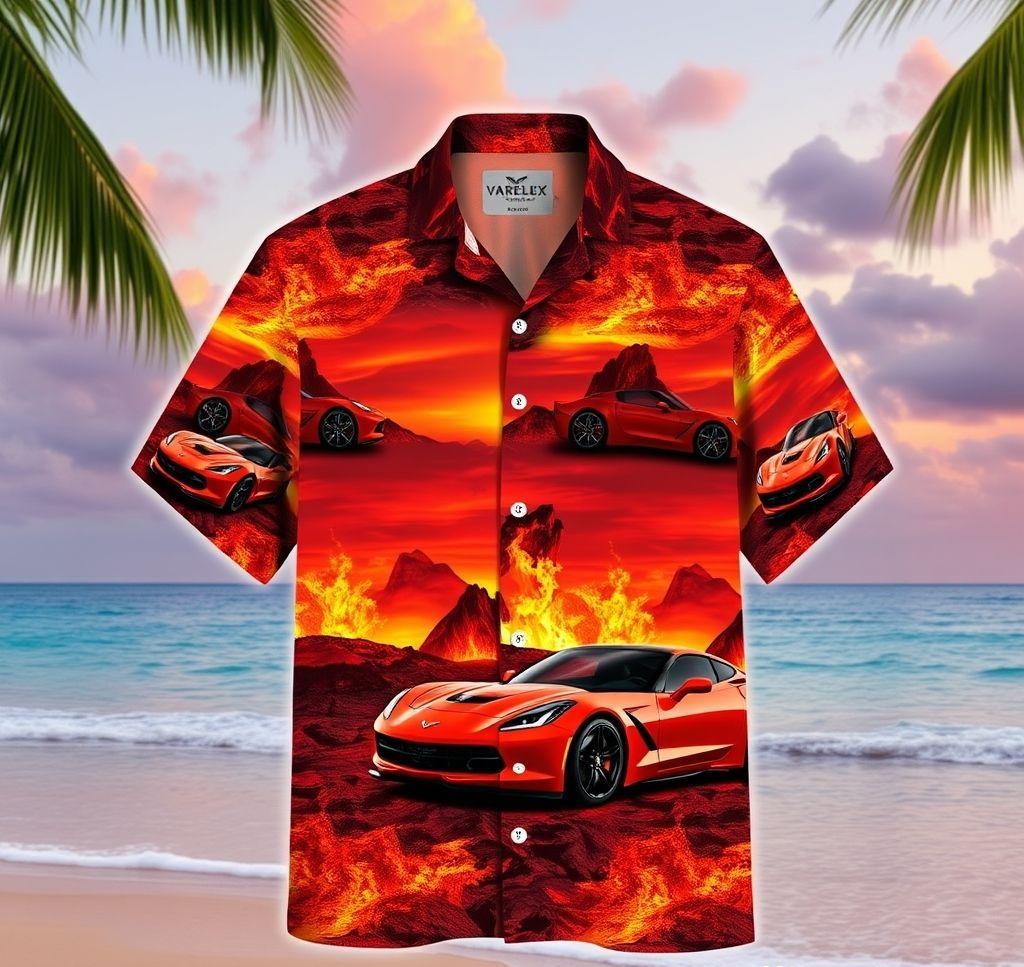 Vibrant Hawaiian Shirt Featuring Corvette Z06 Design
