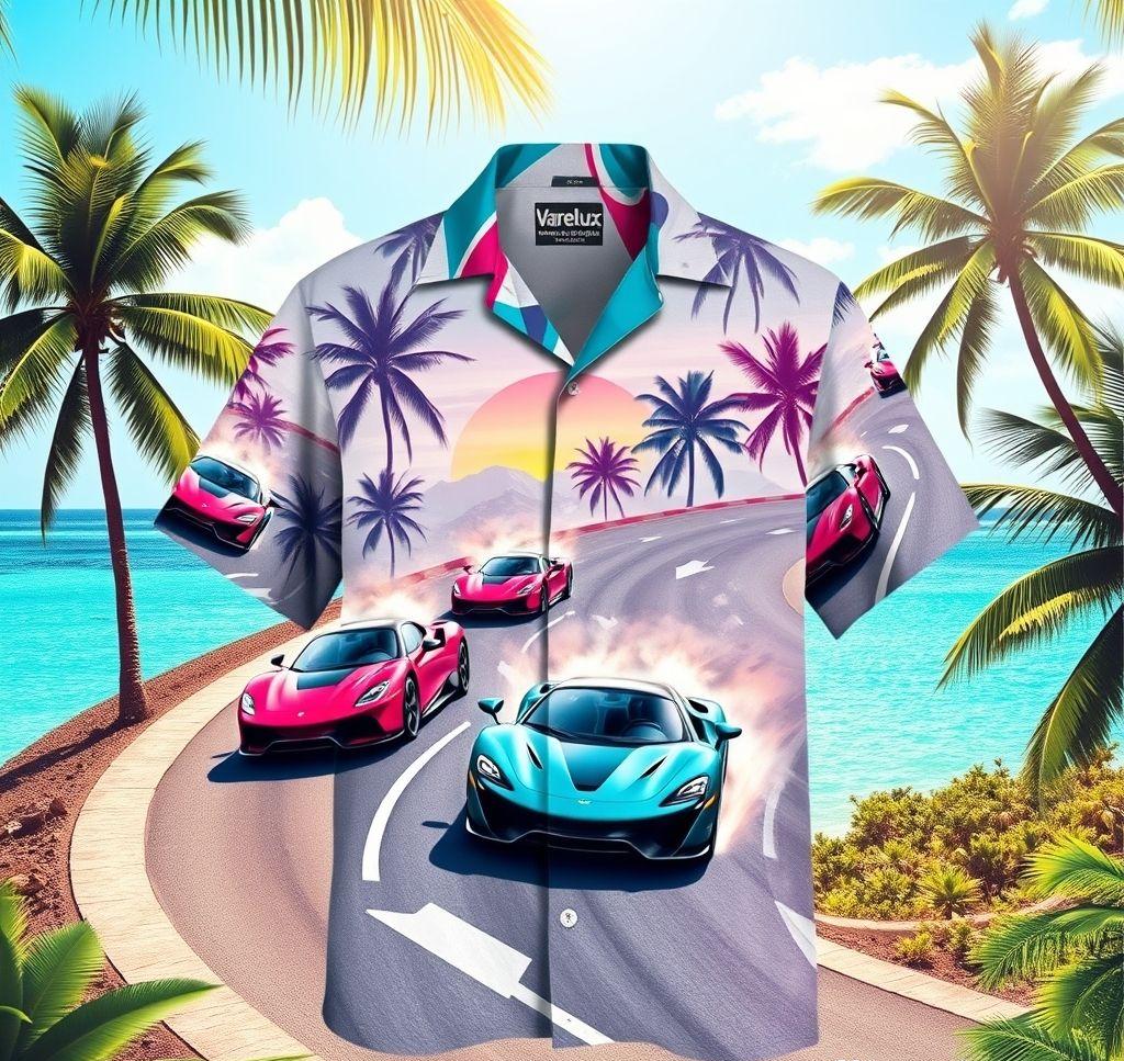 Vibrant Hawaiian Shirt with Custom Car Design