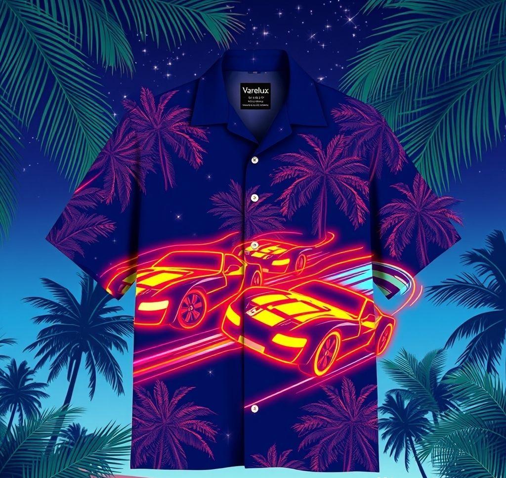 Vibrant Hawaiian Shirt with Racing Silhouettes