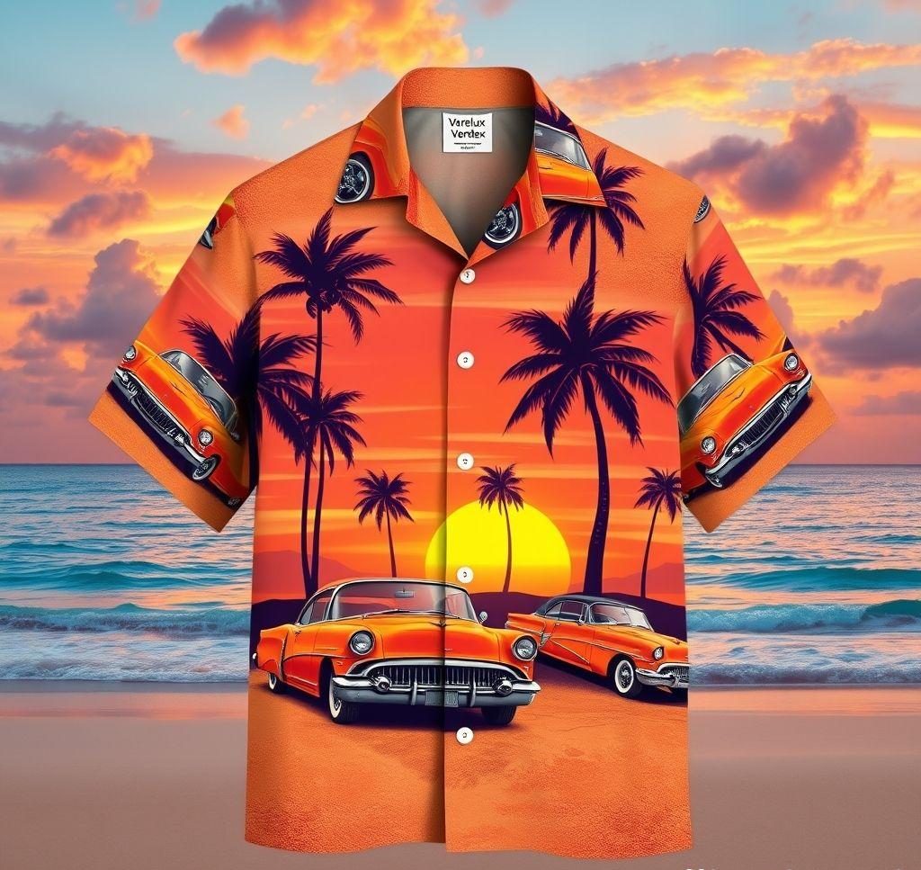 Vibrant Hawaiian Shirt with Retro Coupe Pattern