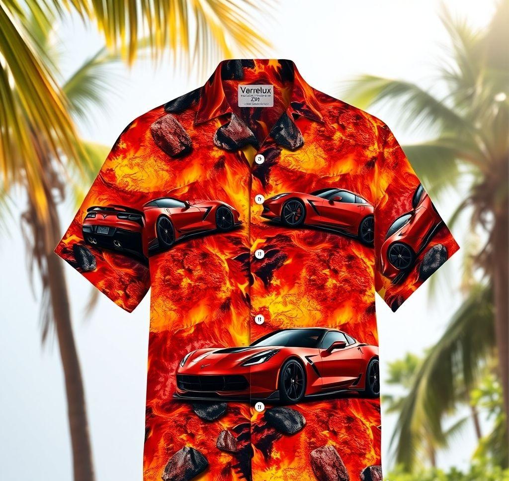 Vibrant Hawaiian Shirt with Corvette Z06 Design