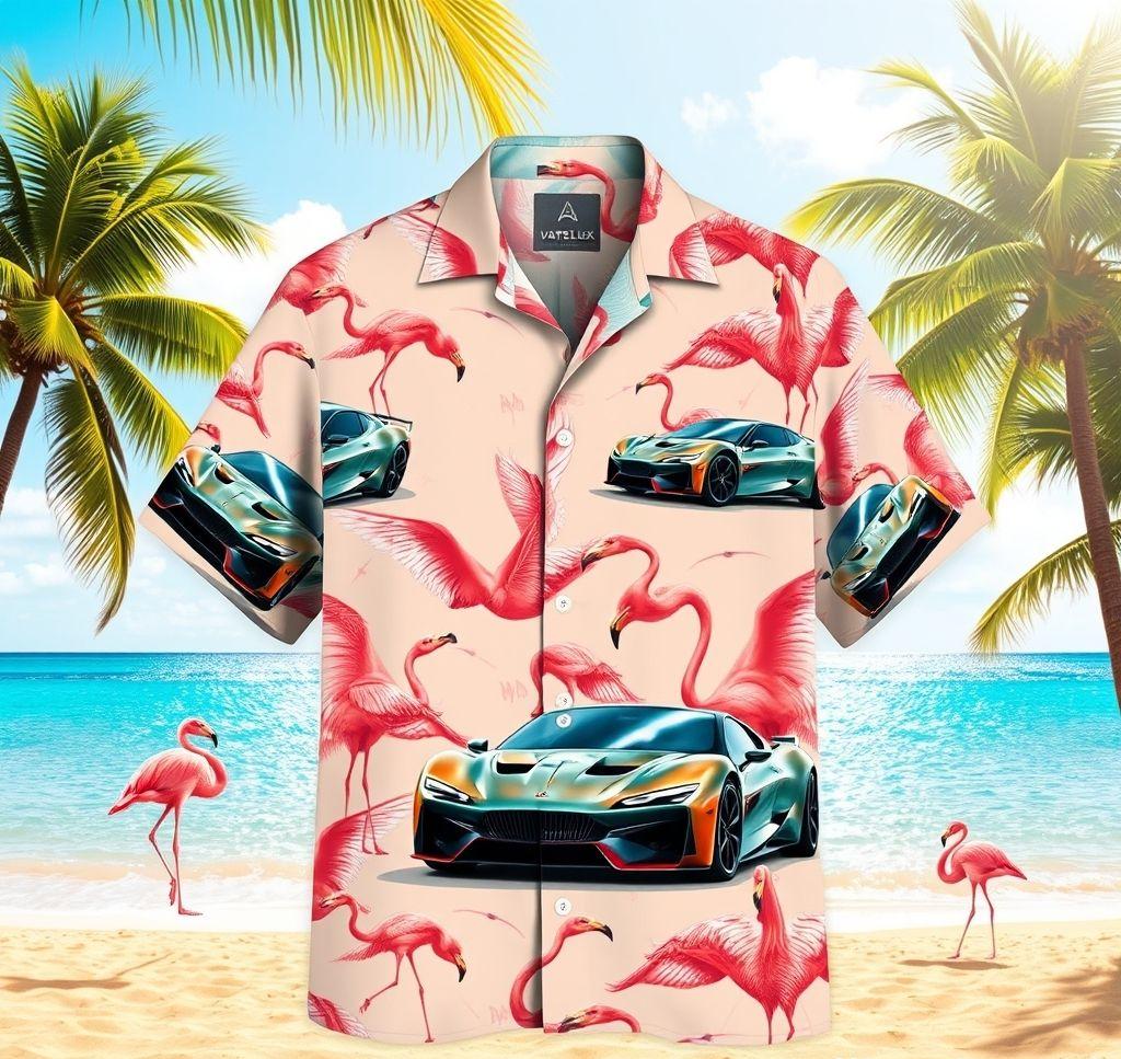 Vibrant Hawaiian Shirt with Futuristic Supercars
