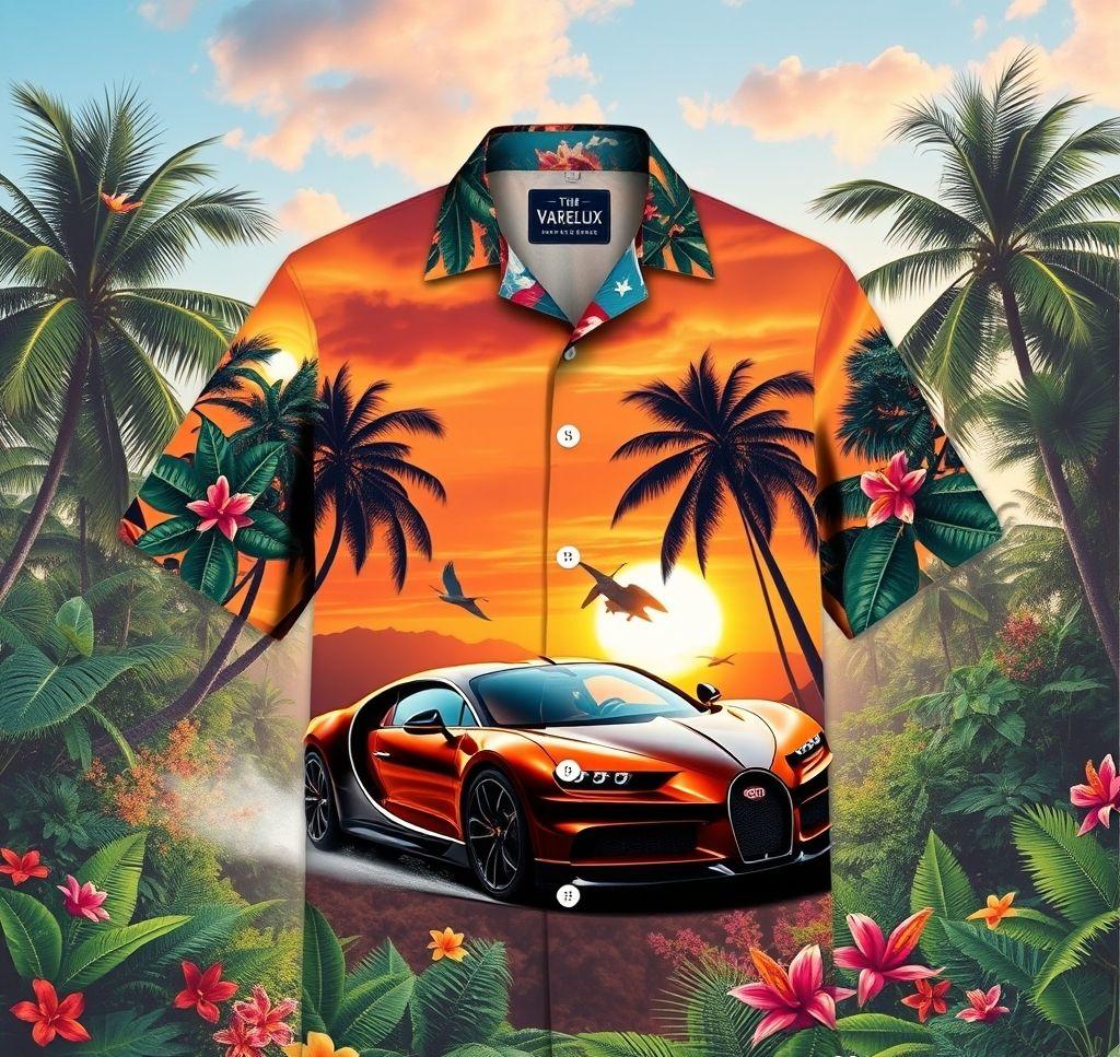 Vibrant Hawaiian Shirt with Bugatti Chiron Design for Summer