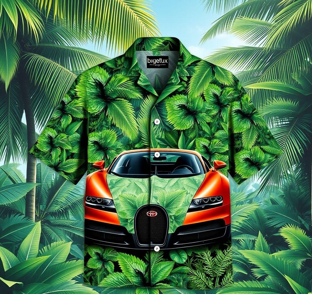 Vibrant Hawaiian Shirt Featuring Bugatti Veyron Design