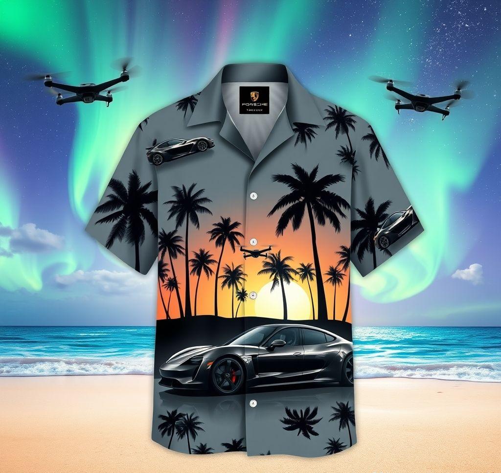 Stylish Hawaiian Shirt with Porsche Taycan Design