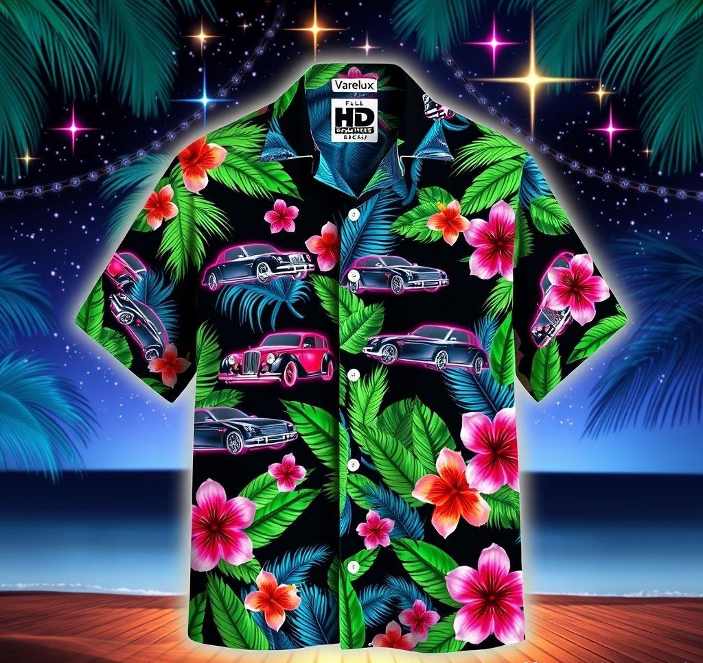 Stunning Hawaiian Shirt with Tropical Car Design
