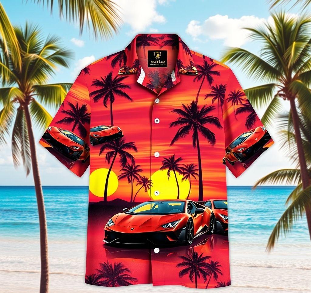 Vibrant Hawaiian Shirt with Lamborghini Design
