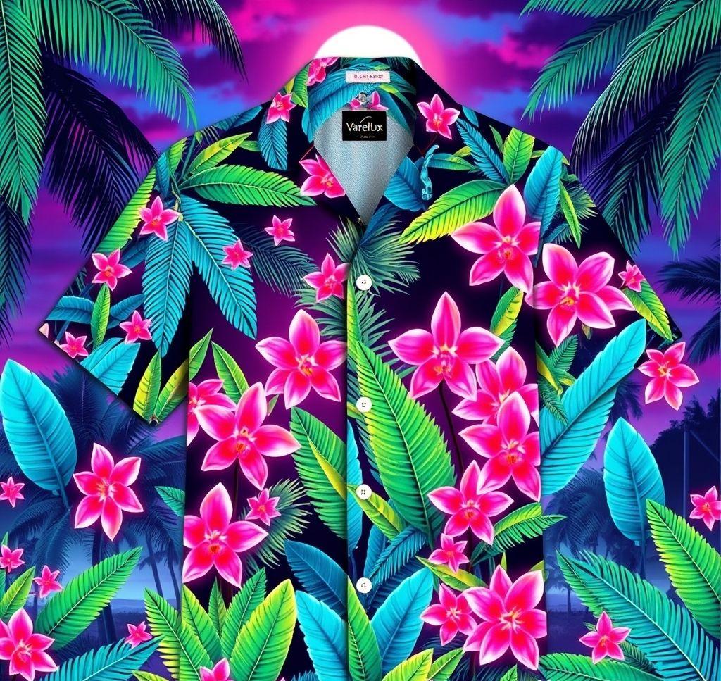 Vibrant Hawaiian Shirt with Neon Jungle Patterns