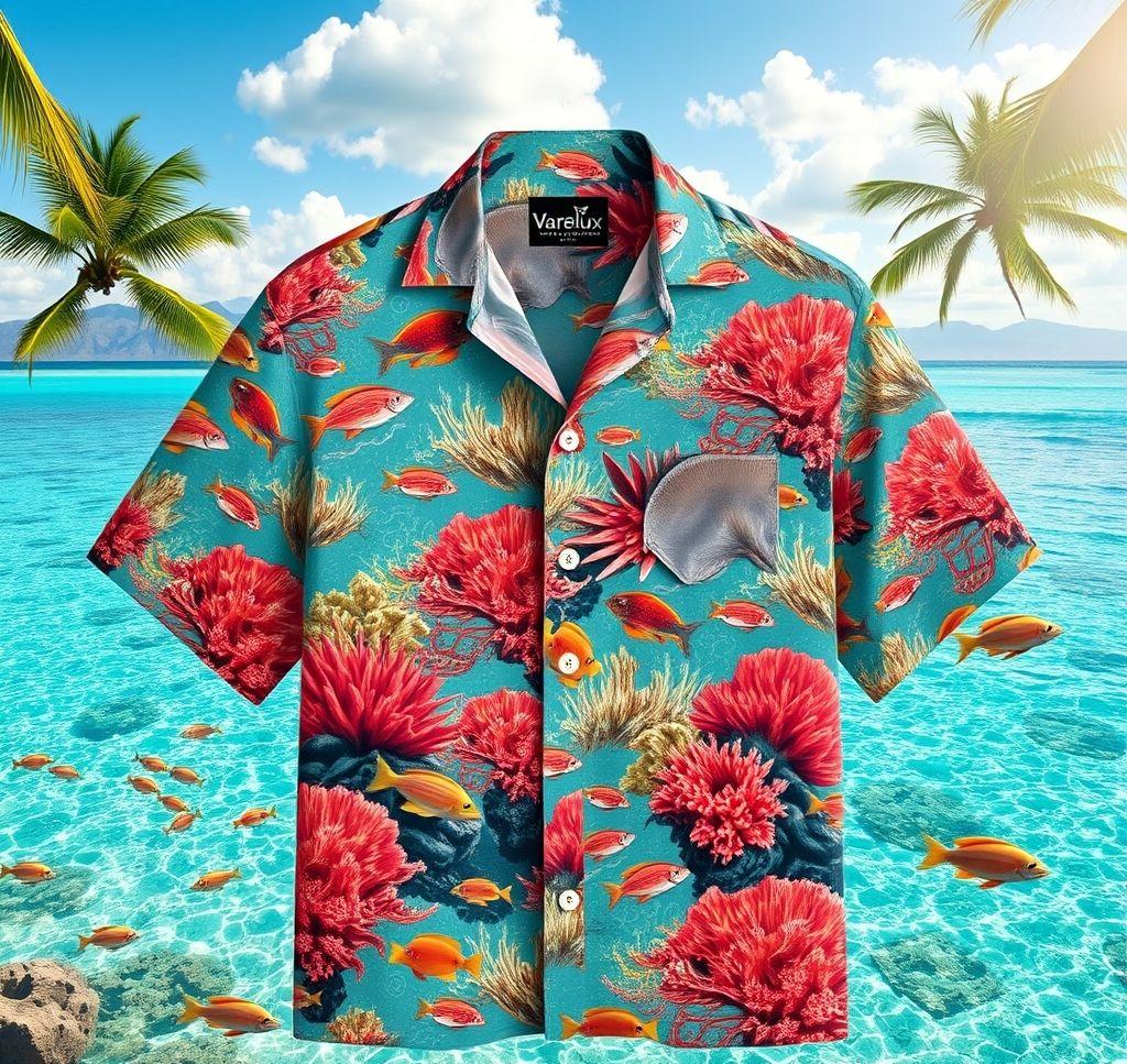 Stylish Hawaiian Shirt with Iridescent Coral Designs