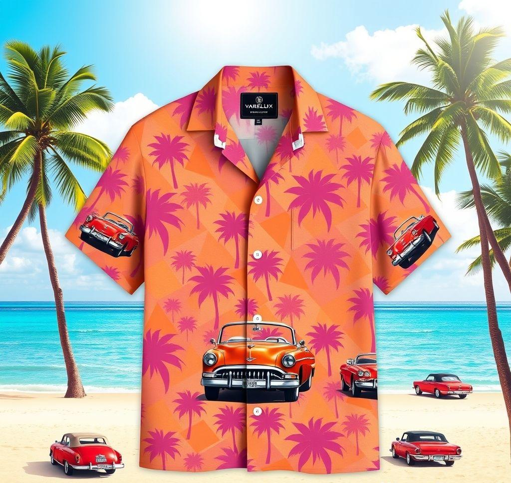 Vibrant Hawaiian Shirt with Custom Car Cutouts