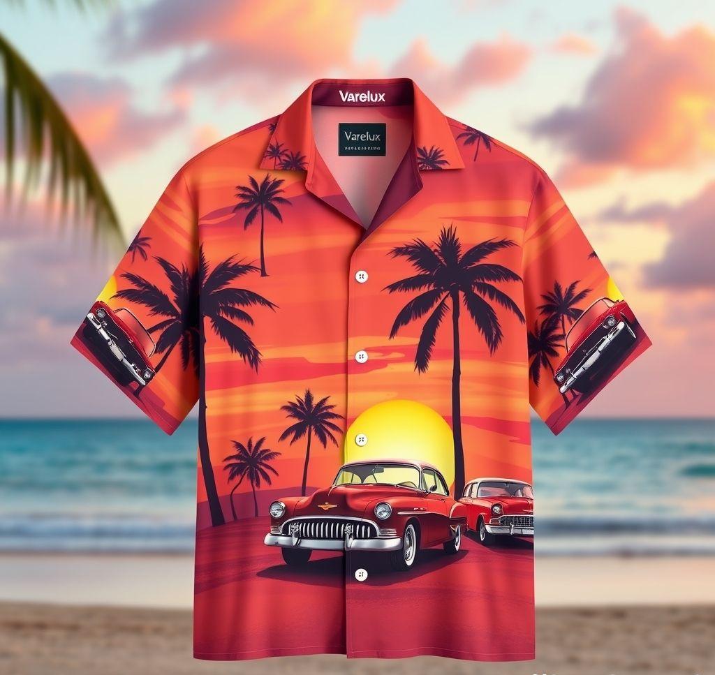Vibrant Hawaiian Shirt with Sunset Motifs