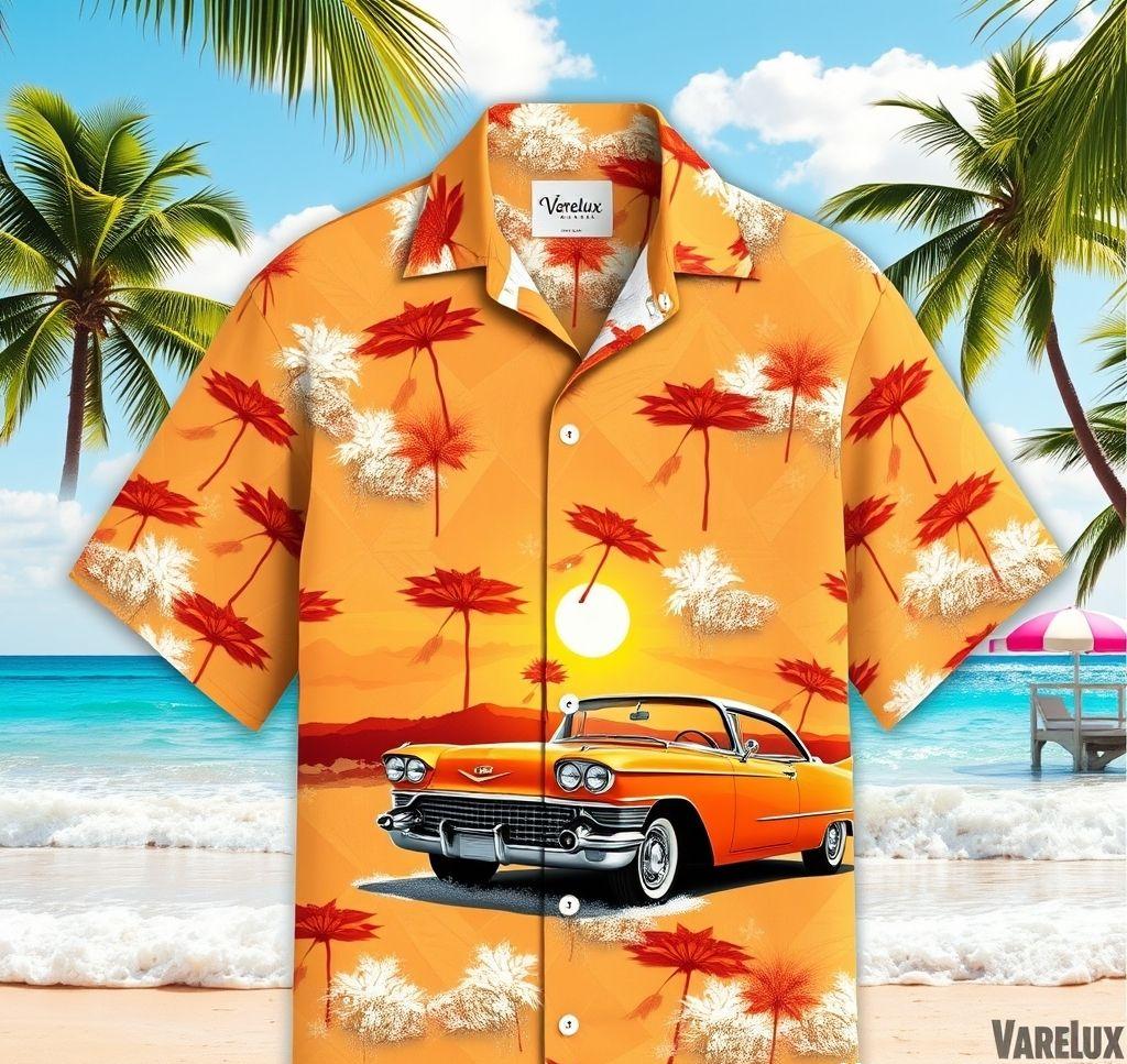 Vintage Hawaiian Shirt with Retro Cadillac Design