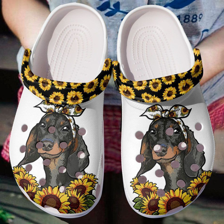 Beautiful Black Dachshund Dog Sunflowers Clogs