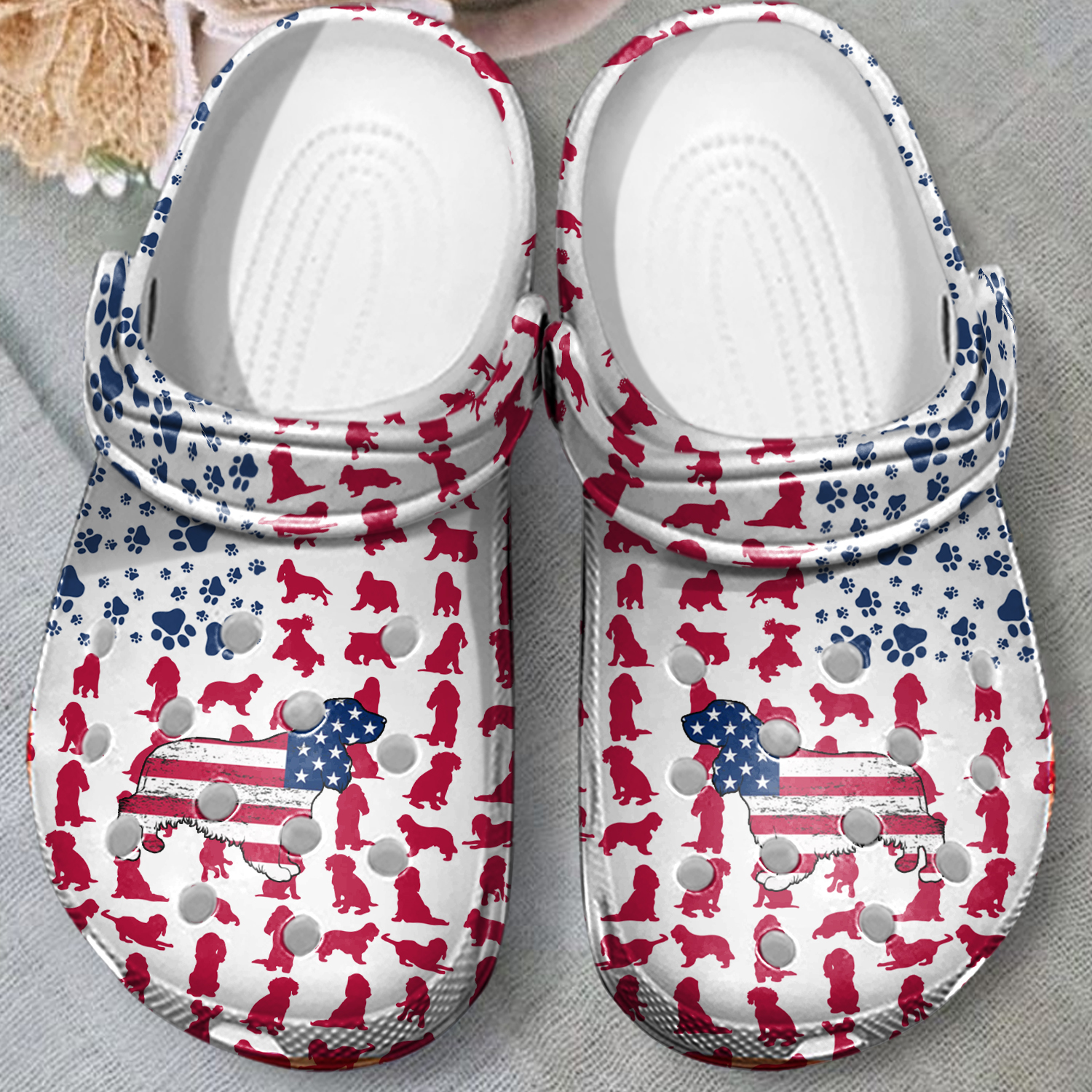 Cocker Spaniel and American Flag Clogs