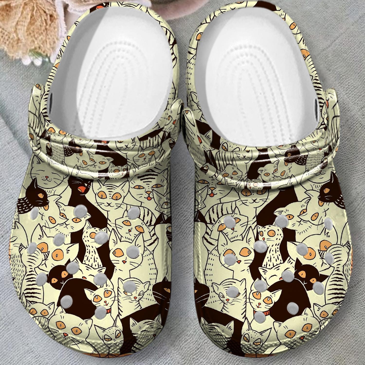 Cute Black And Beige Cats Clogs For Kids And Adults
