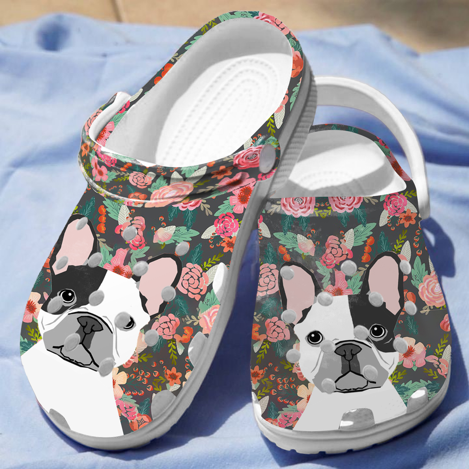 Floral French Bull Dog Clogs