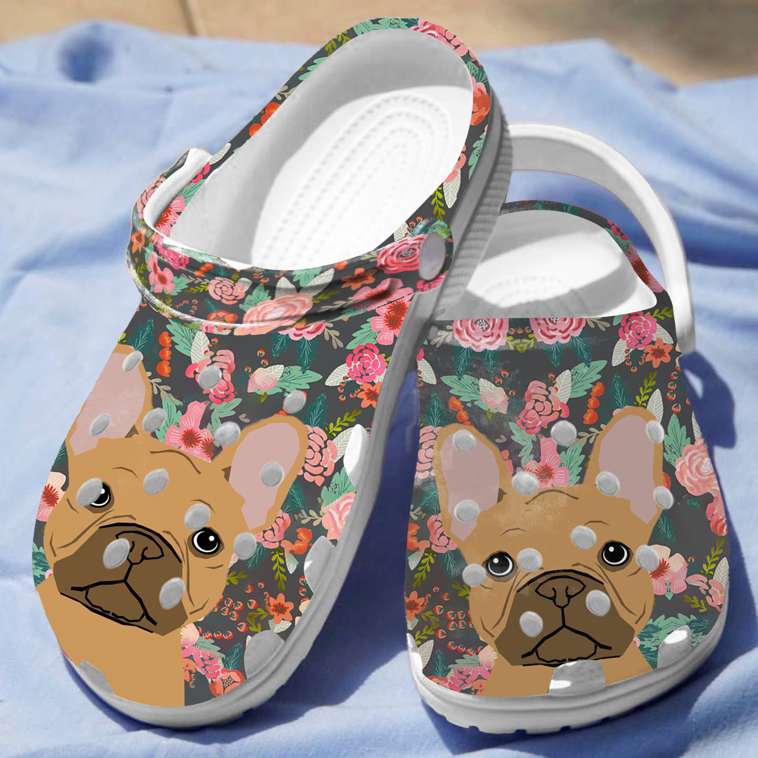 Floral French Bull Dog Clogs For Men and Women