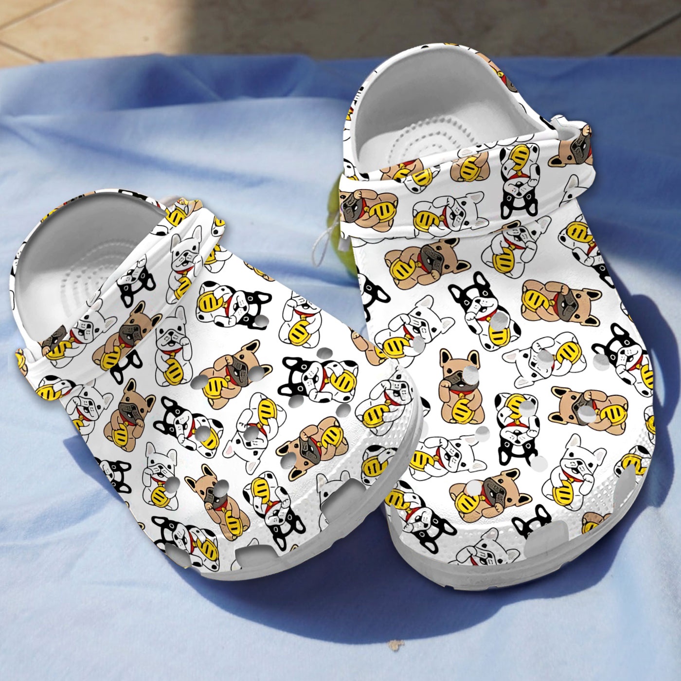 Funny Lucky French Bulldog Pattern White Classic Clogs