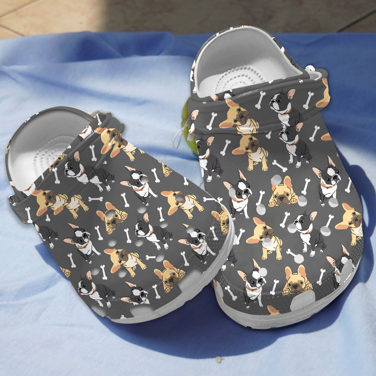 Funny Puppies French Bulldog Pattern Grey Clogs Shoes