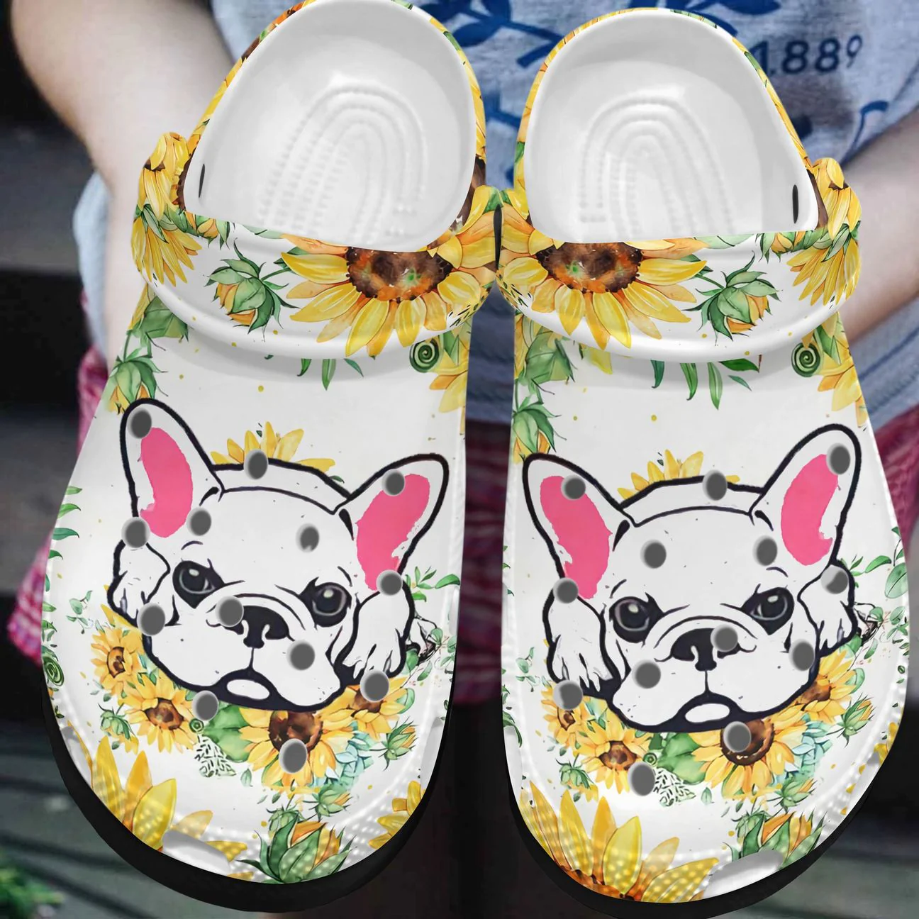 Lovely French Bulldog With Sunflowers Clogs