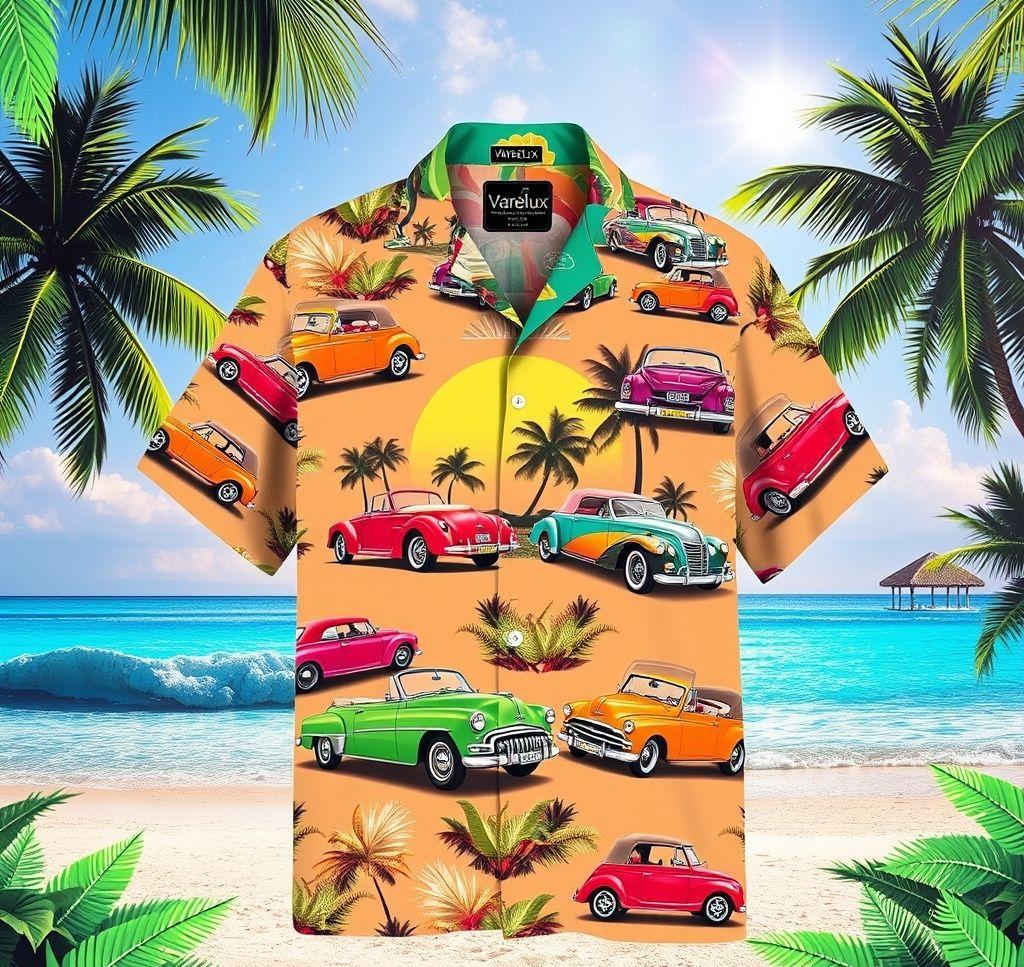Vibrant Hawaiian Shirt with Neon Vintage Convertibles