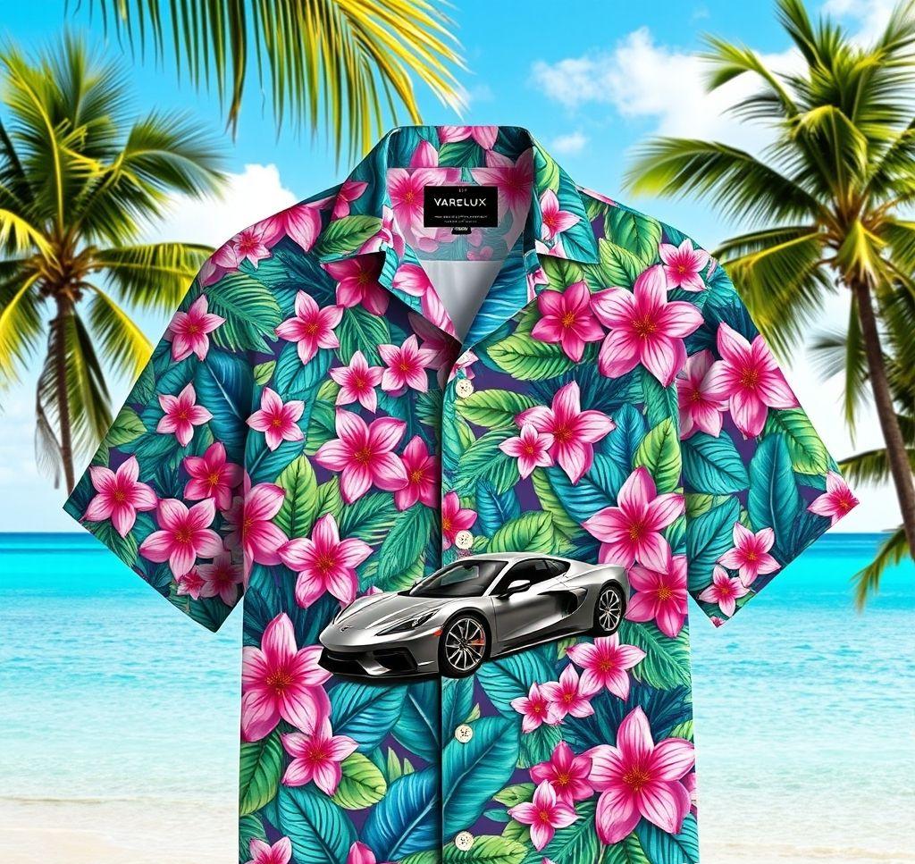 Vibrant Hawaiian Shirt with Cherry Blossom and Tropical Designs