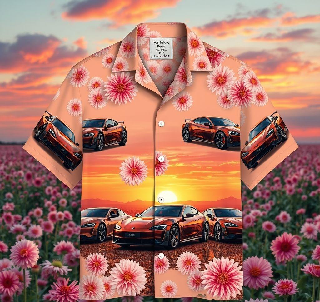 Stylish Hawaiian Shirt with Electric Vehicle Print