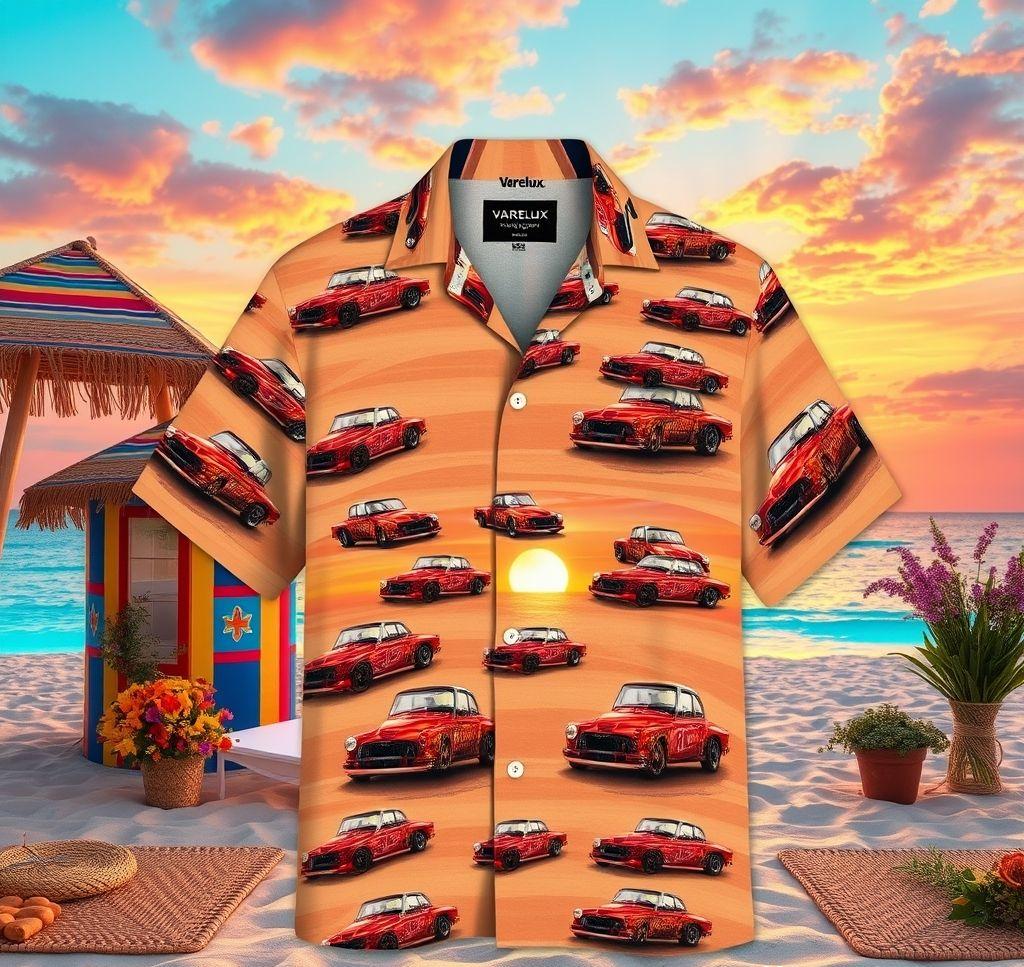 Vibrant Hawaiian Shirt with Vintage Racing Cars