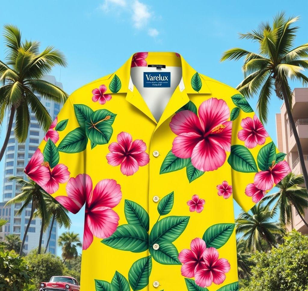 Vibrant Yellow Hawaiian Shirt with Hibiscus Patterns