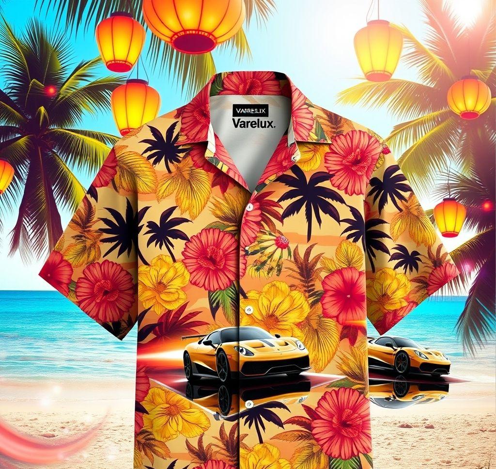 Vibrant Hawaiian Shirt with Racing Car Design