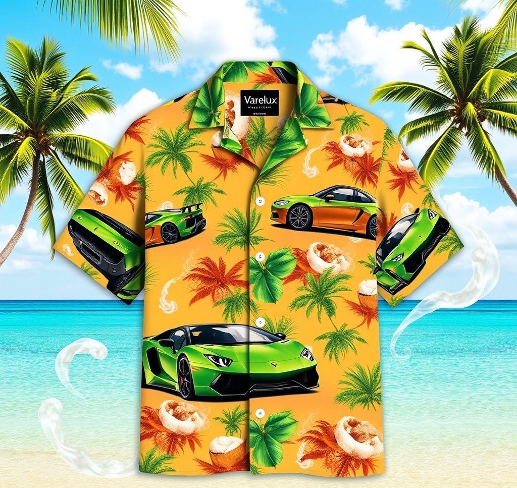 Vibrant Hawaiian Supercar Shirt for Summer Adventure