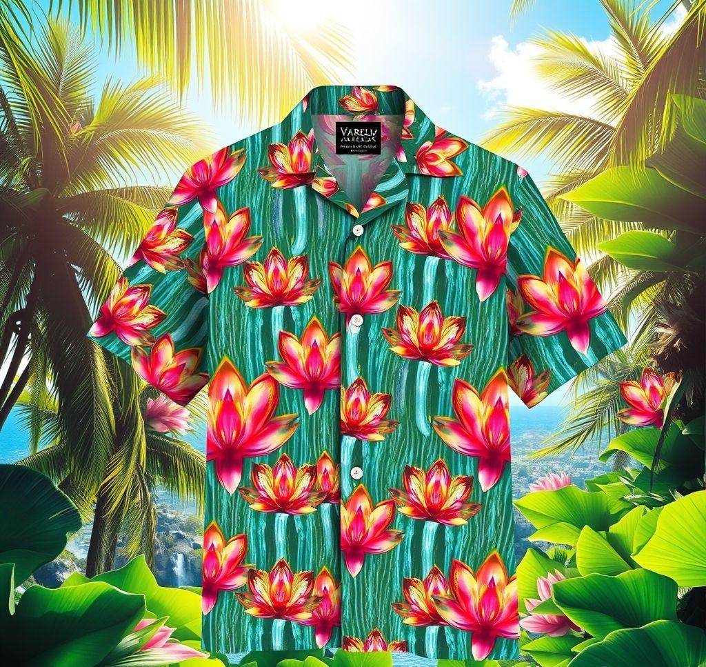 Vibrant Hawaiian Shirt with Lotus Evija Design