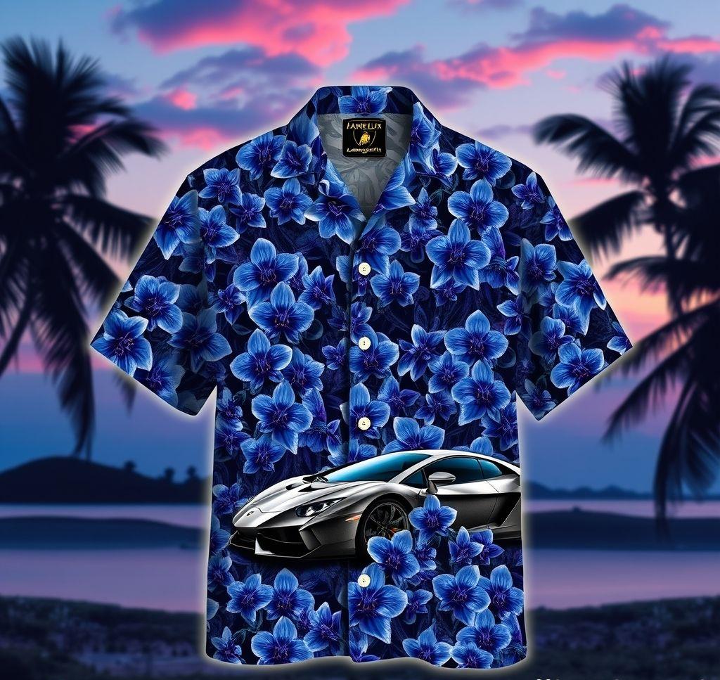 Dreamy Hawaiian Shirt with Lamborghini Veneno and Orchids