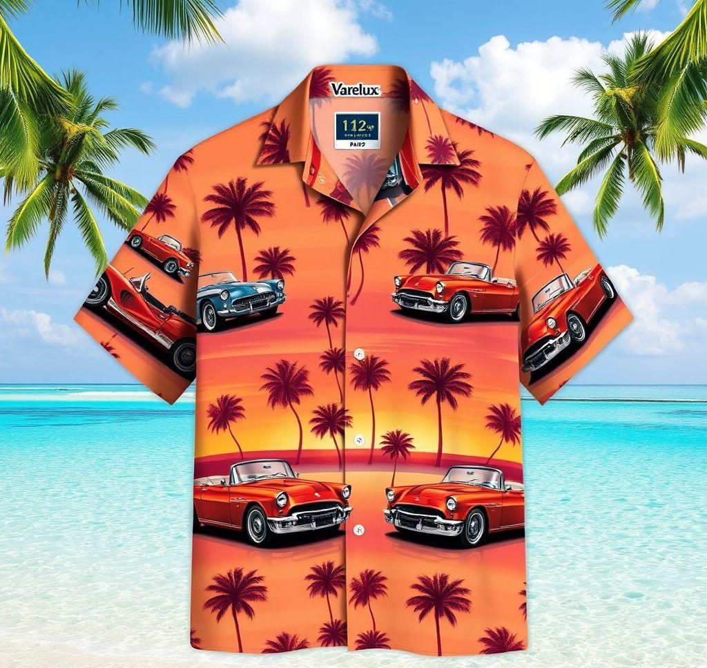 Elegant Hawaiian Shirt with Retro Convertibles and Tropical Designs
