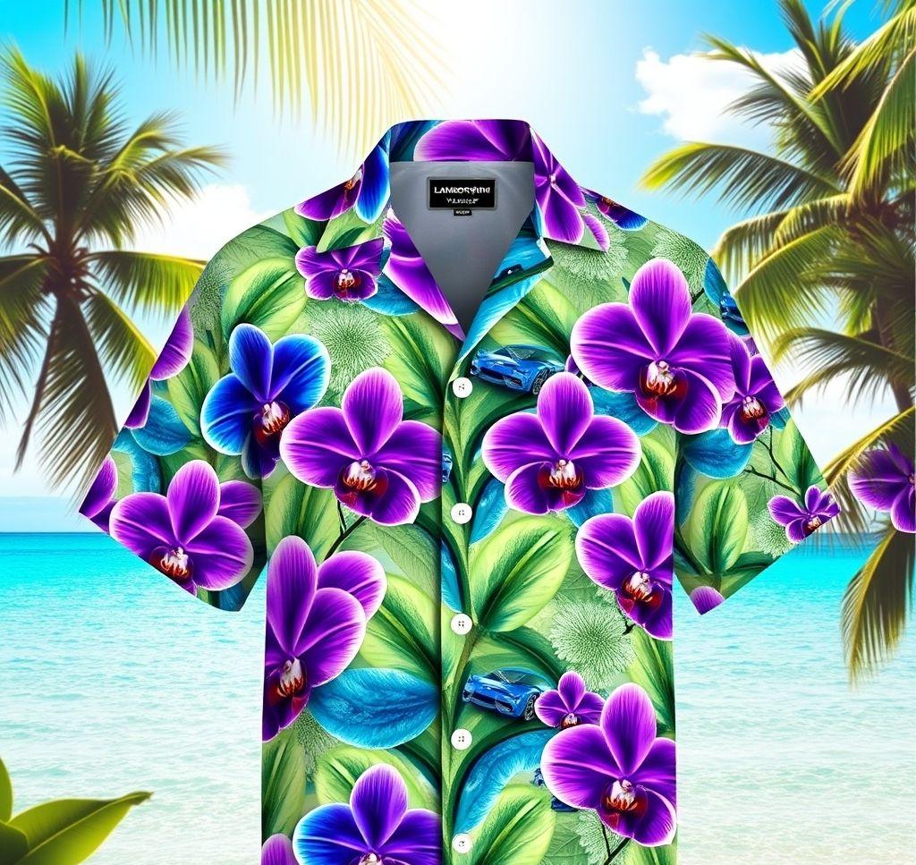 Vibrant Hawaiian Shirt with Lamborghini Veneno Design