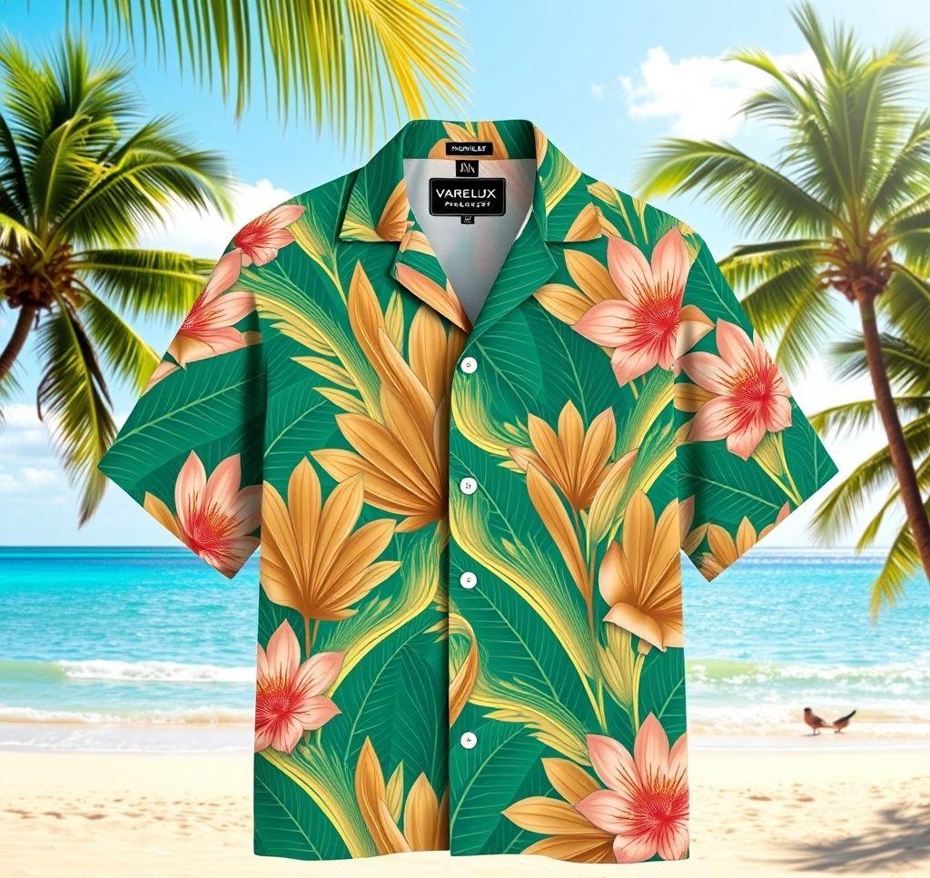 Vibrant Hawaiian Shirt with Art Deco Floral Design