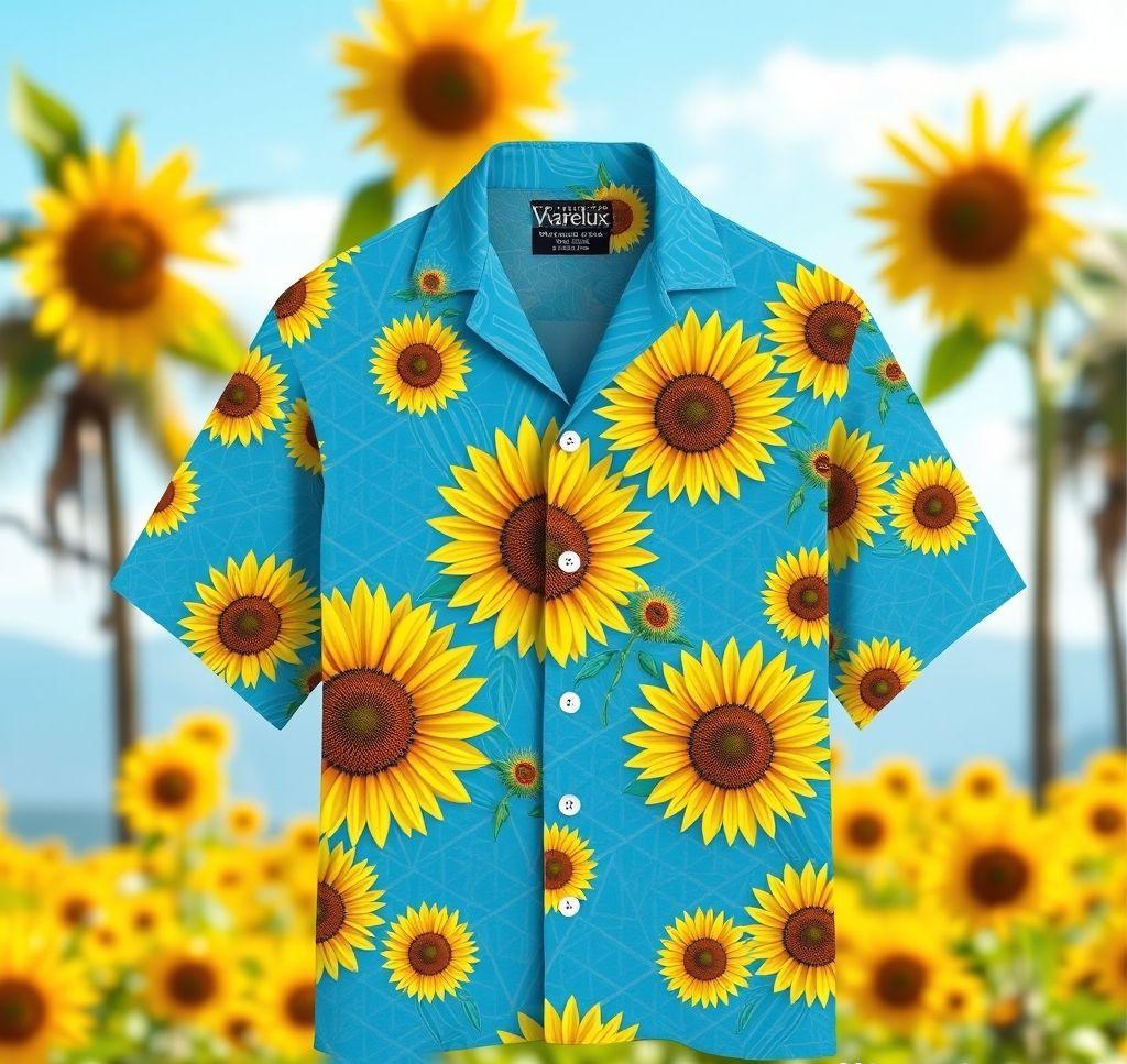 Vibrant Hawaiian Shirt with Electric Blue Design