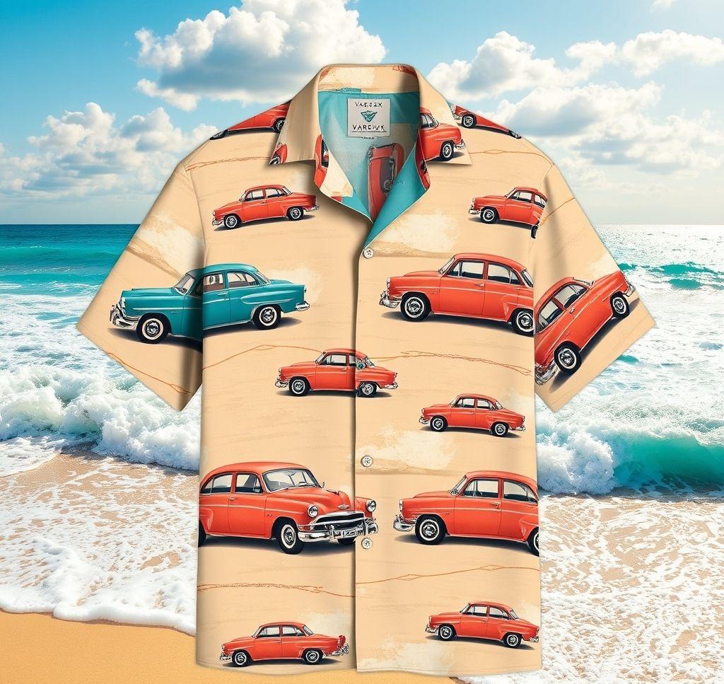 Vintage Hawaiian Shirt with Two-Tone Sedan Pattern