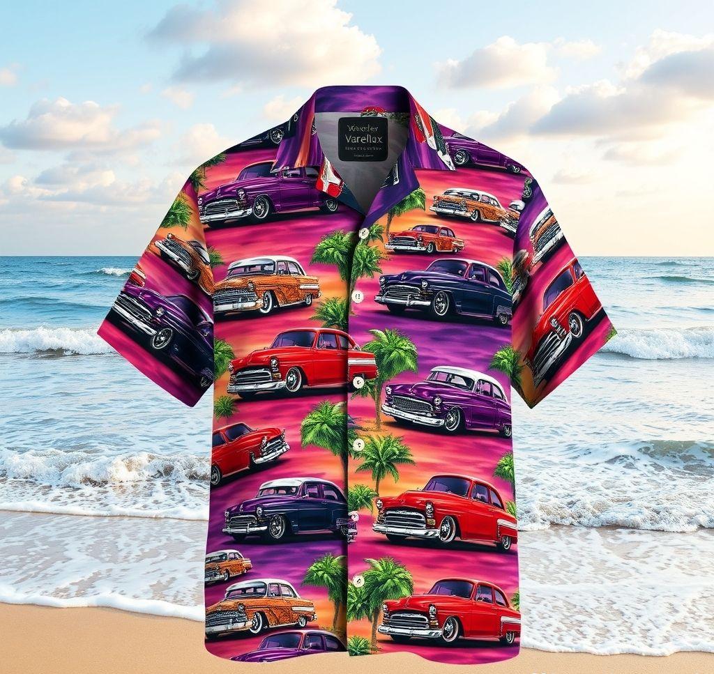 Vibrant Hawaiian Shirt with Lowrider Cars