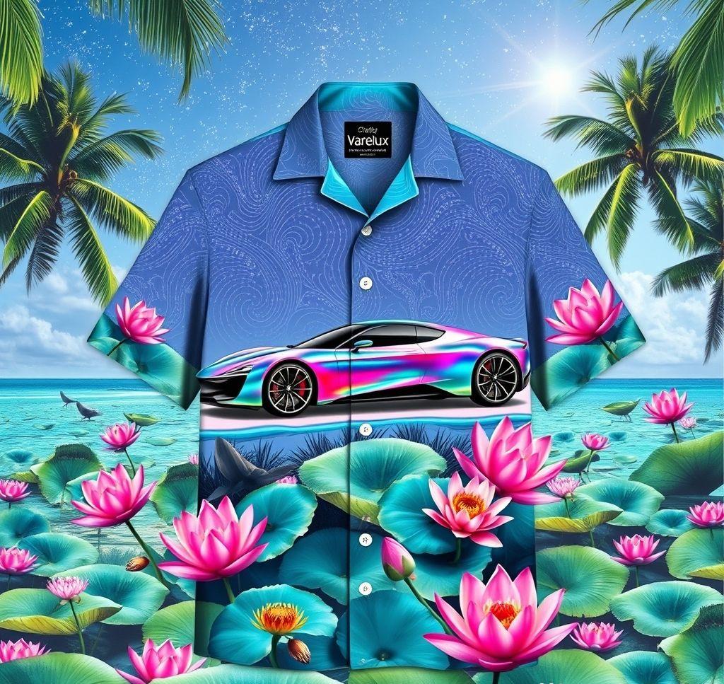 Stylish Hawaiian Shirt with Iridescent Concept Car Design
