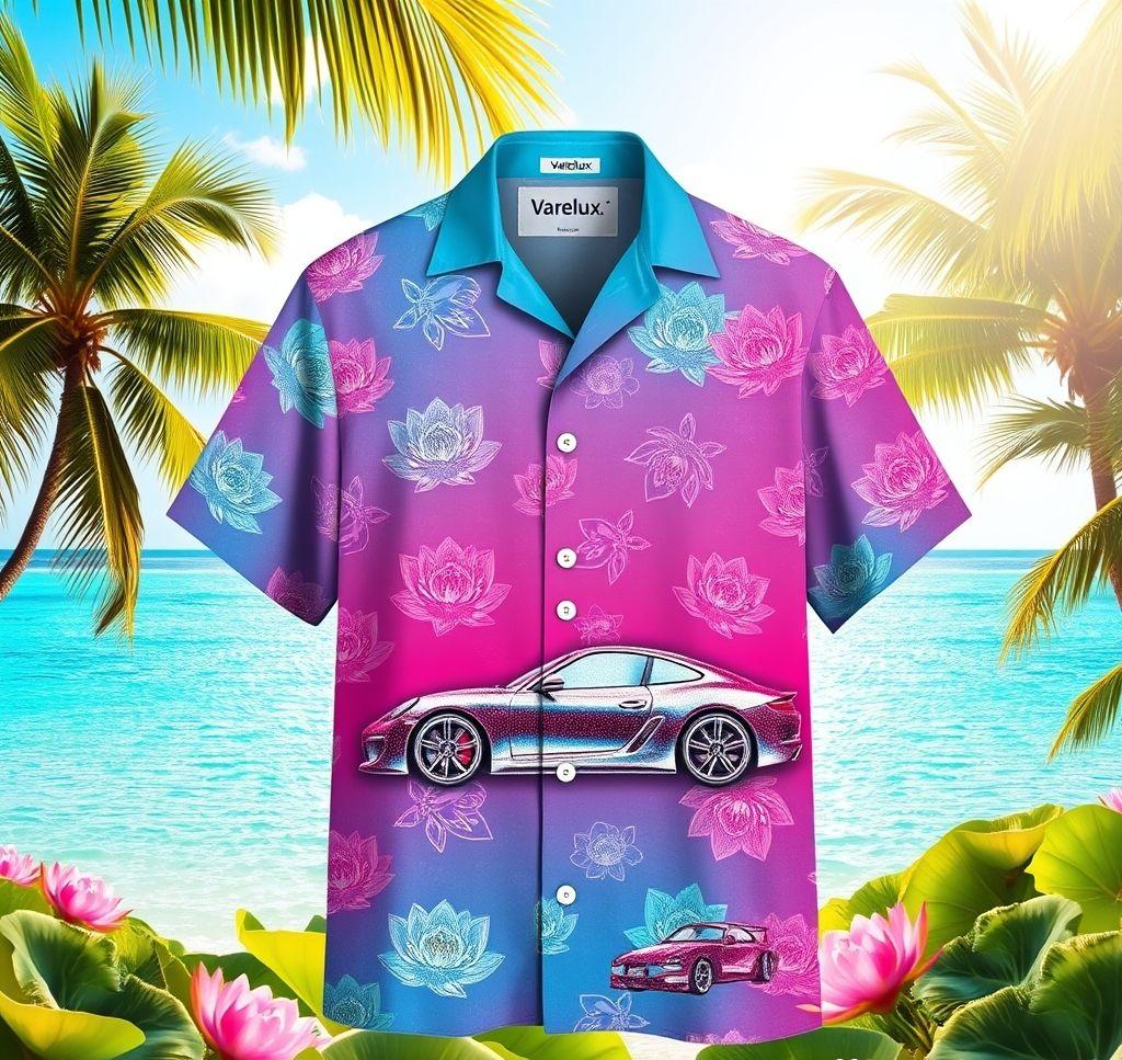 Tropical Hawaiian Shirt with Car Cutouts