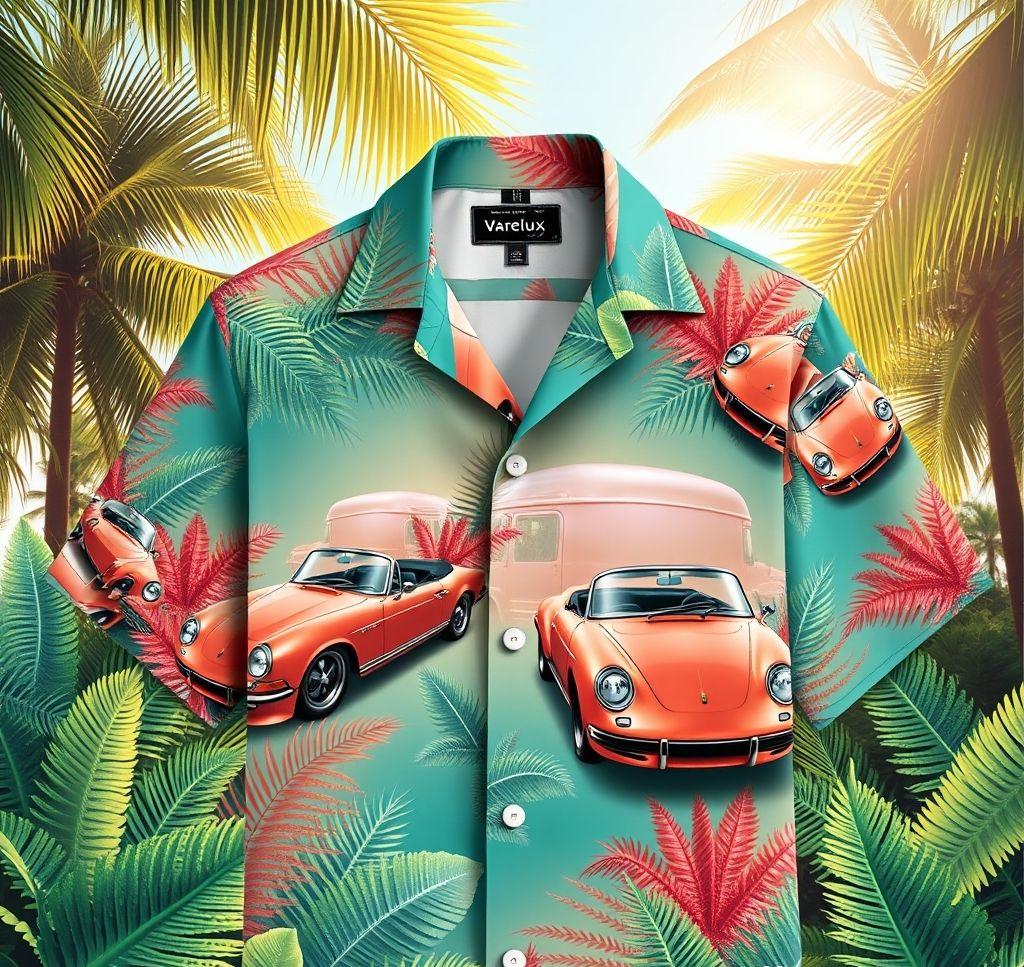 Vibrant Hawaiian Shirt with Convertible Cars Design