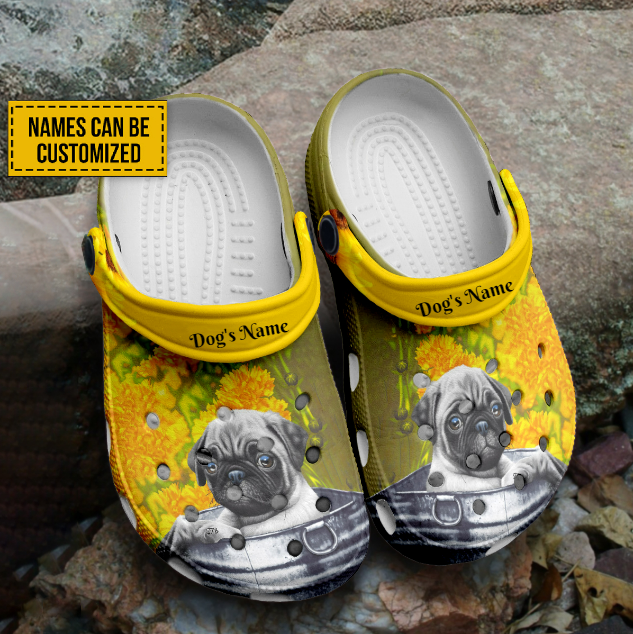 Personalized Cute Pug With Beautiful Yellow Flower , Gift for Dog's Mom And Dog's Dad