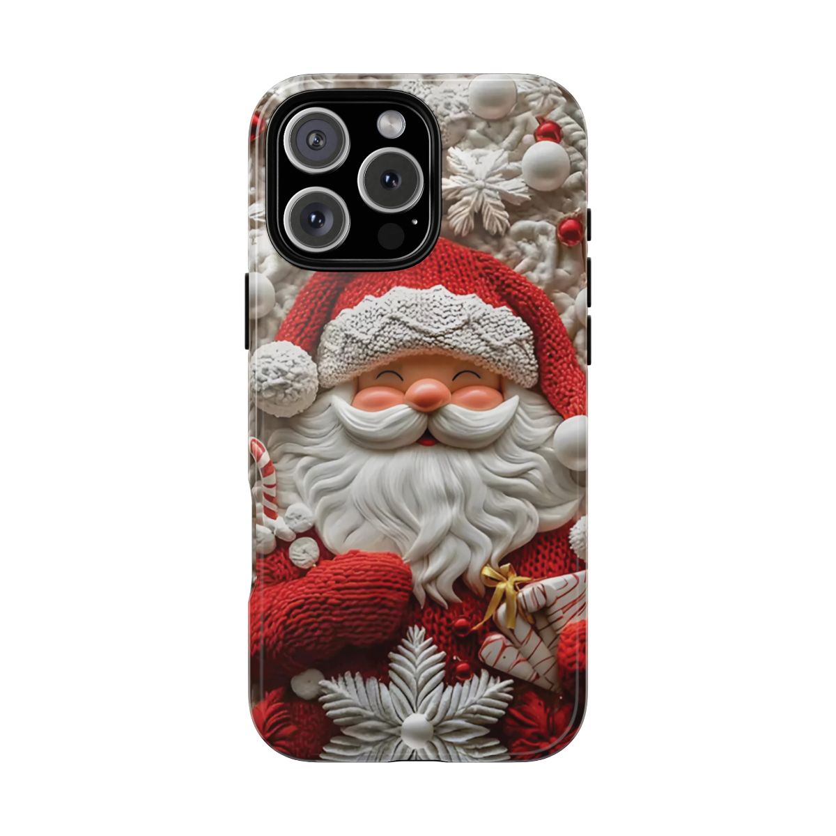 Festive Embroidered Effect Santa Phone Case for iPhone & Galaxy Models - Aesthetic Protection with Christmas Ornaments Design - Perfect Holiday Gift
