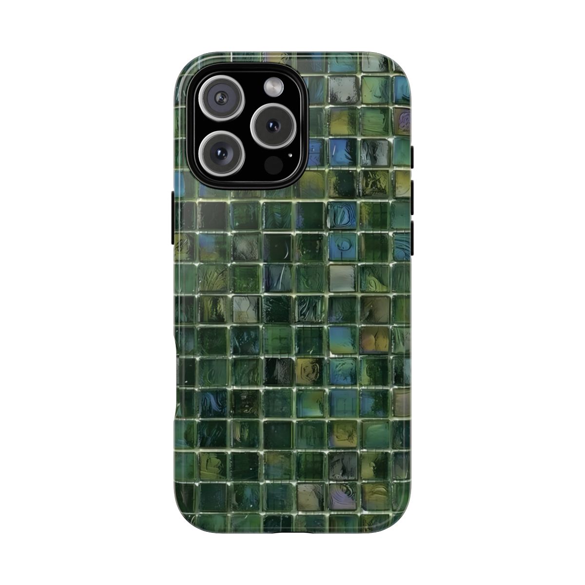 Green Toned Glass Mosaic Tiles Phone Case for iPhone/ Samsung Galaxy/ Google Pixel Protection Rubber