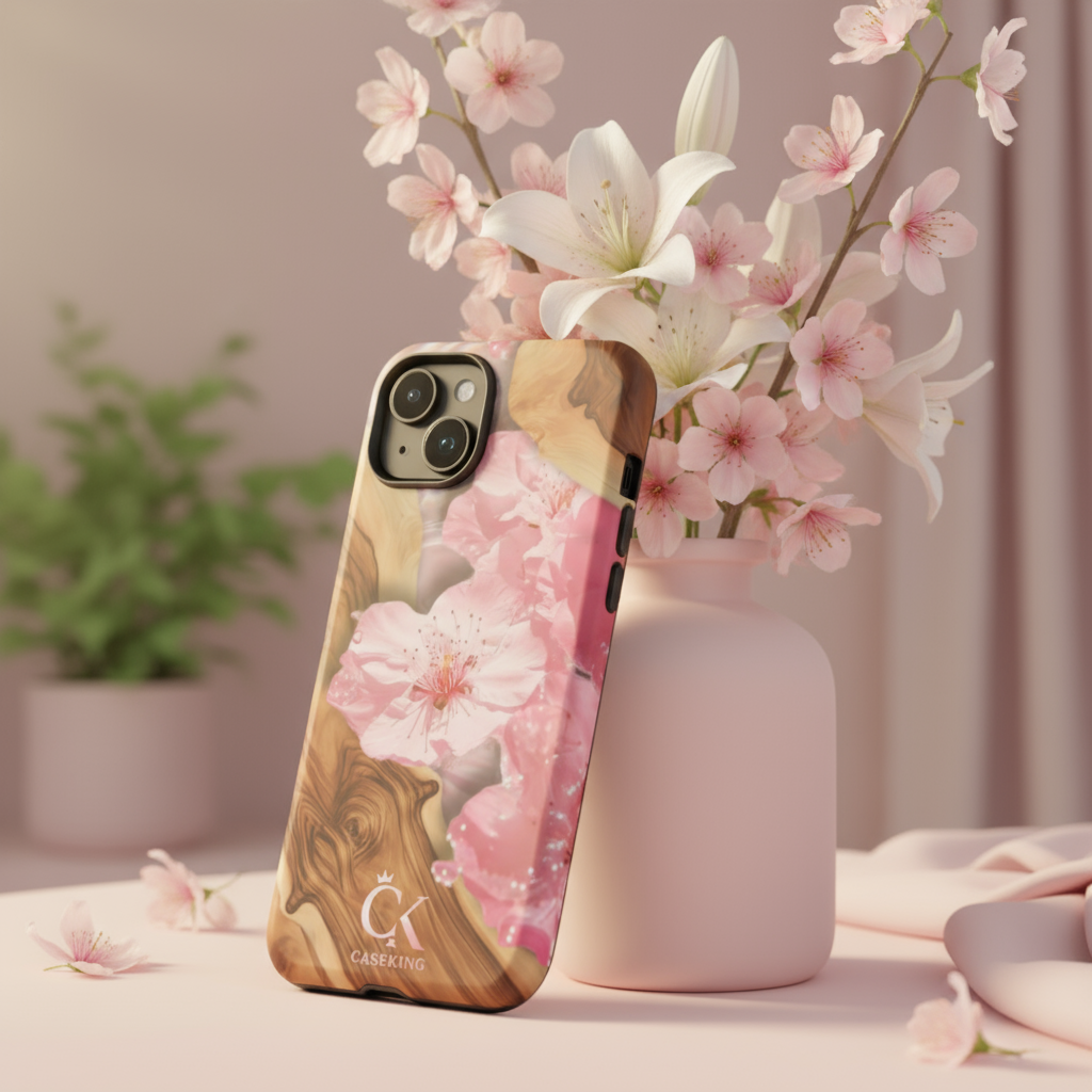 Pink Aesthetic Floating Cherry Blossoms Wooden Epoxy Mix