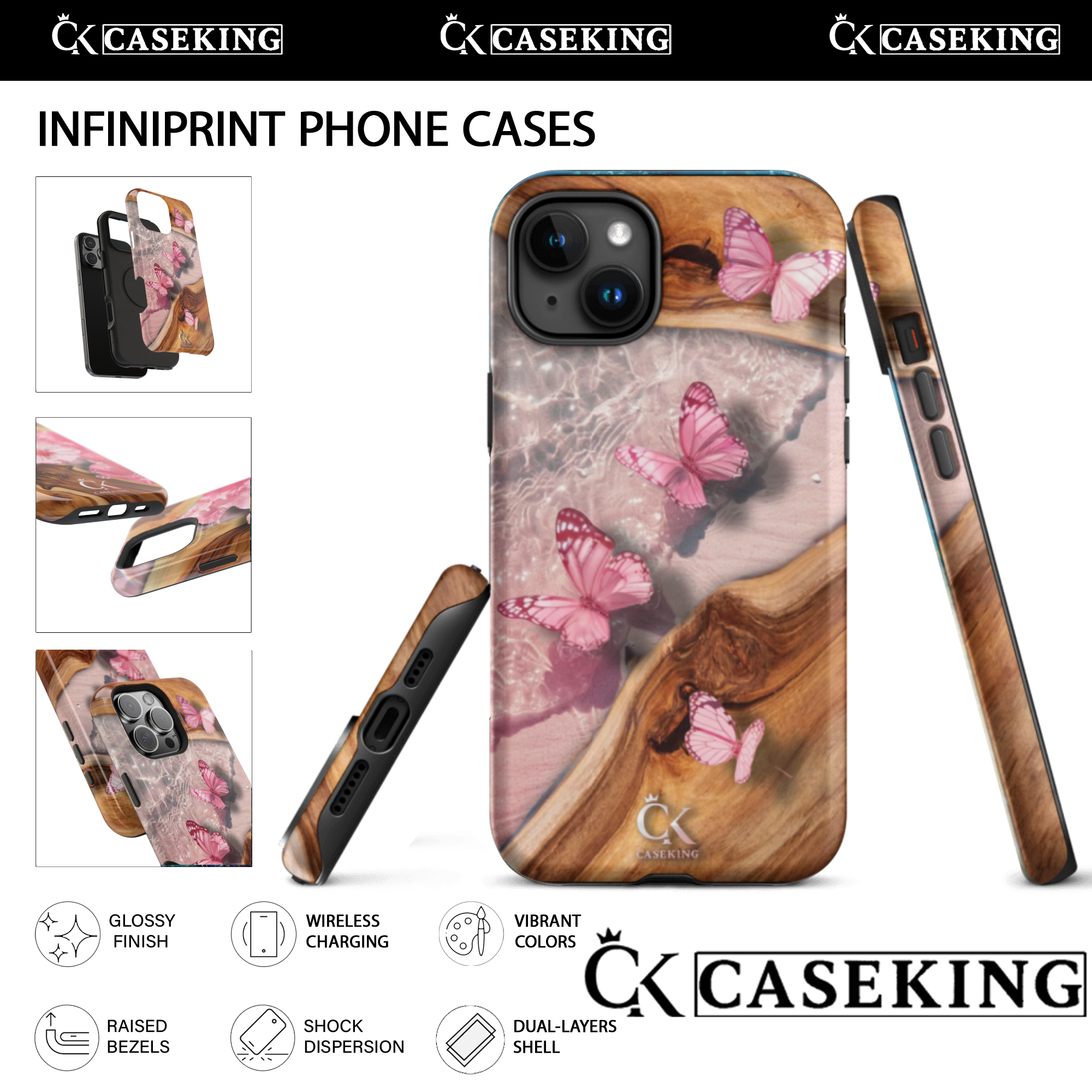 Pink Aesthetic Sandy Beach Butterfly Wooden Epoxy Mix